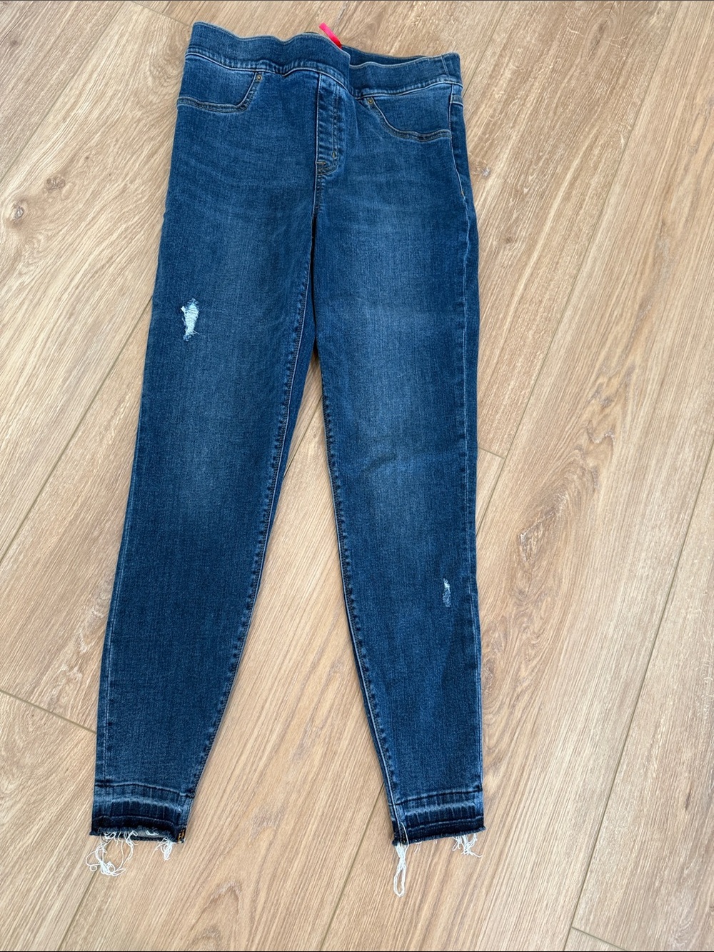 SPANX Women's Dark Blue Skinny Jeans with Frayed Ankles